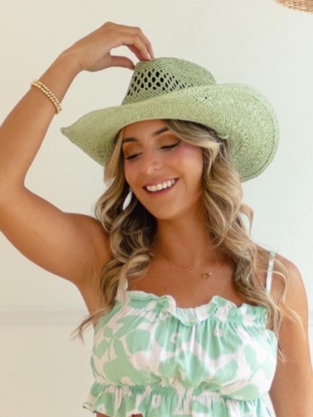 Boutique Green Straw Cowboy Hat